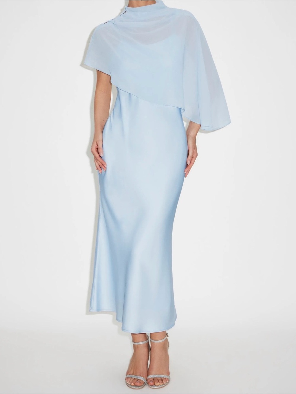 Cider Light Blue Midi Dress with Capelet